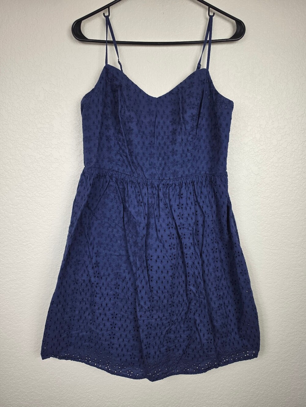 Old Navy Navy Blue Cotton Eyelet Spaghetti Strap Dress Large